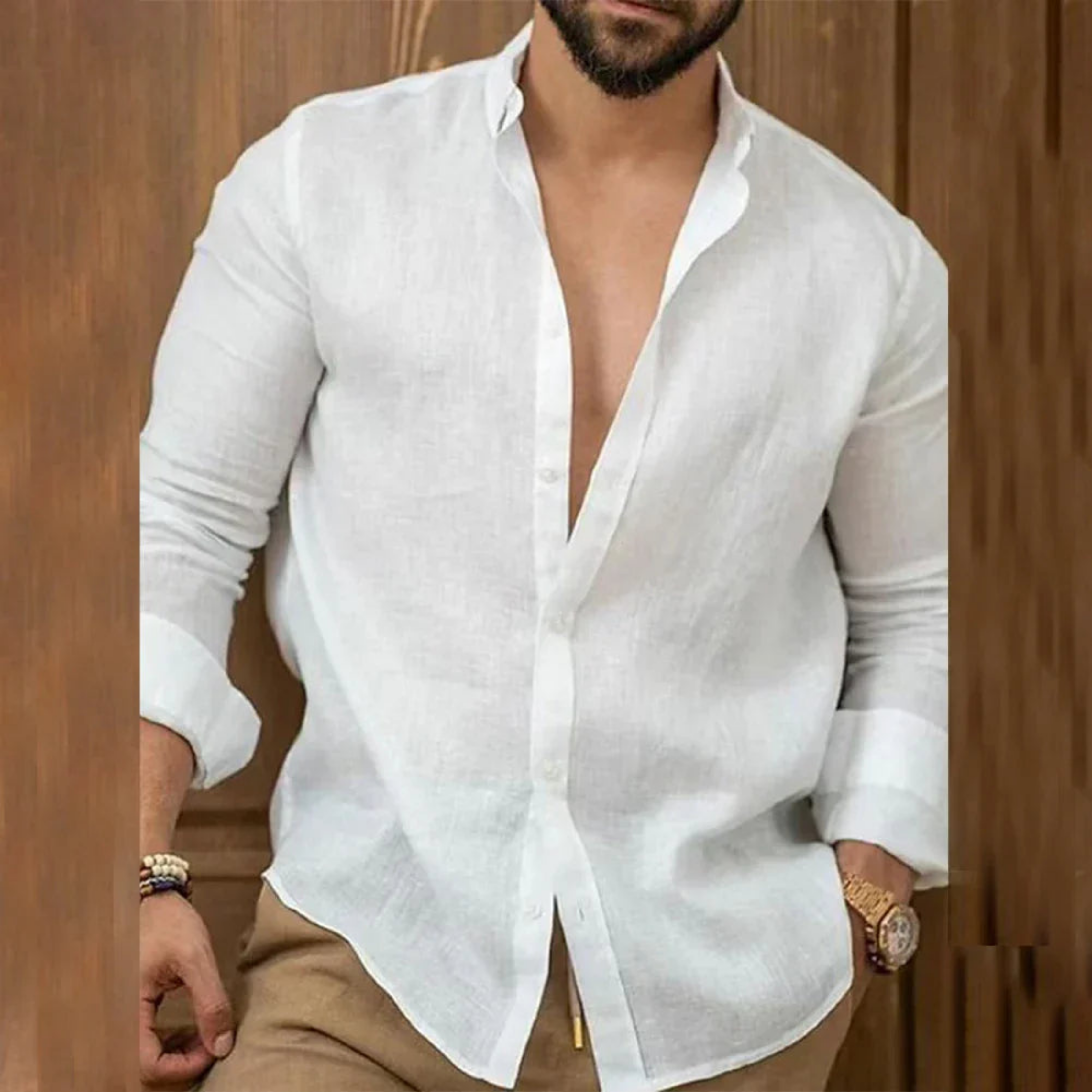 Herren Sommer Langarm Slim Fit Hemd