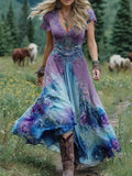 Katharina | Damen Sommer Blumen Maxikleid mit V-Ausschnitt