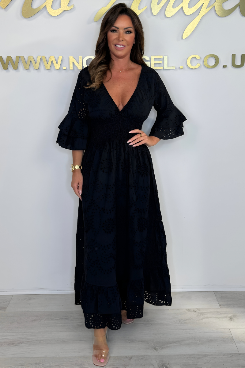 Damen Sommer Rüschenärmel Musselin Kleid