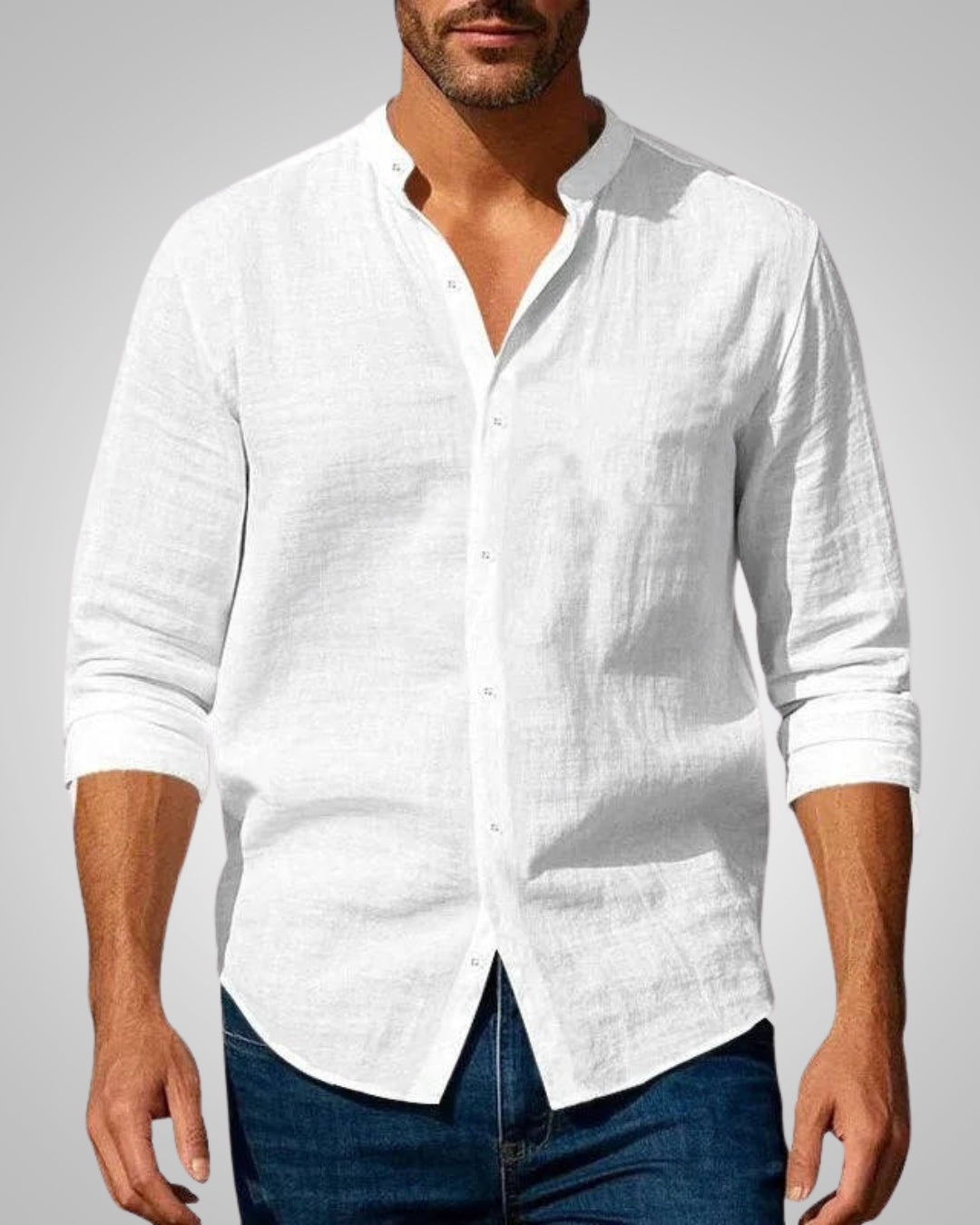 Herren Casual Stehkragen Slim Fit Sommer Hemd