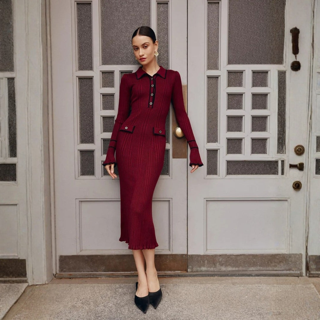 Damen Lässig Langarm Blusen Midikleid