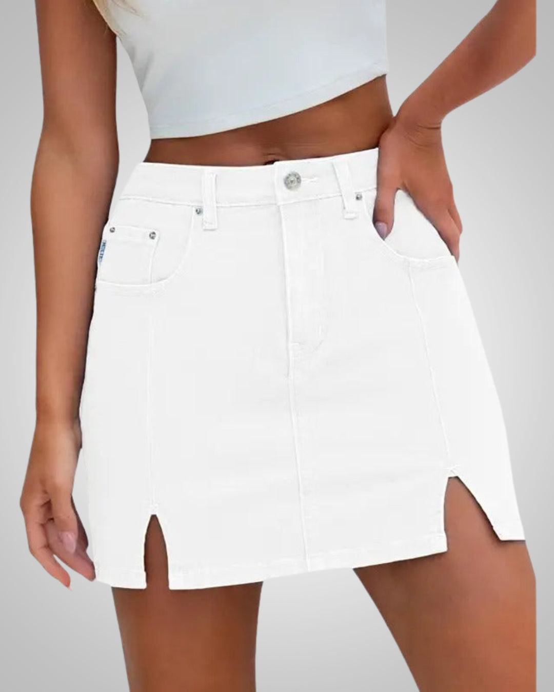 Damen Sommer Knopfleiste Mini Jeans Rock
