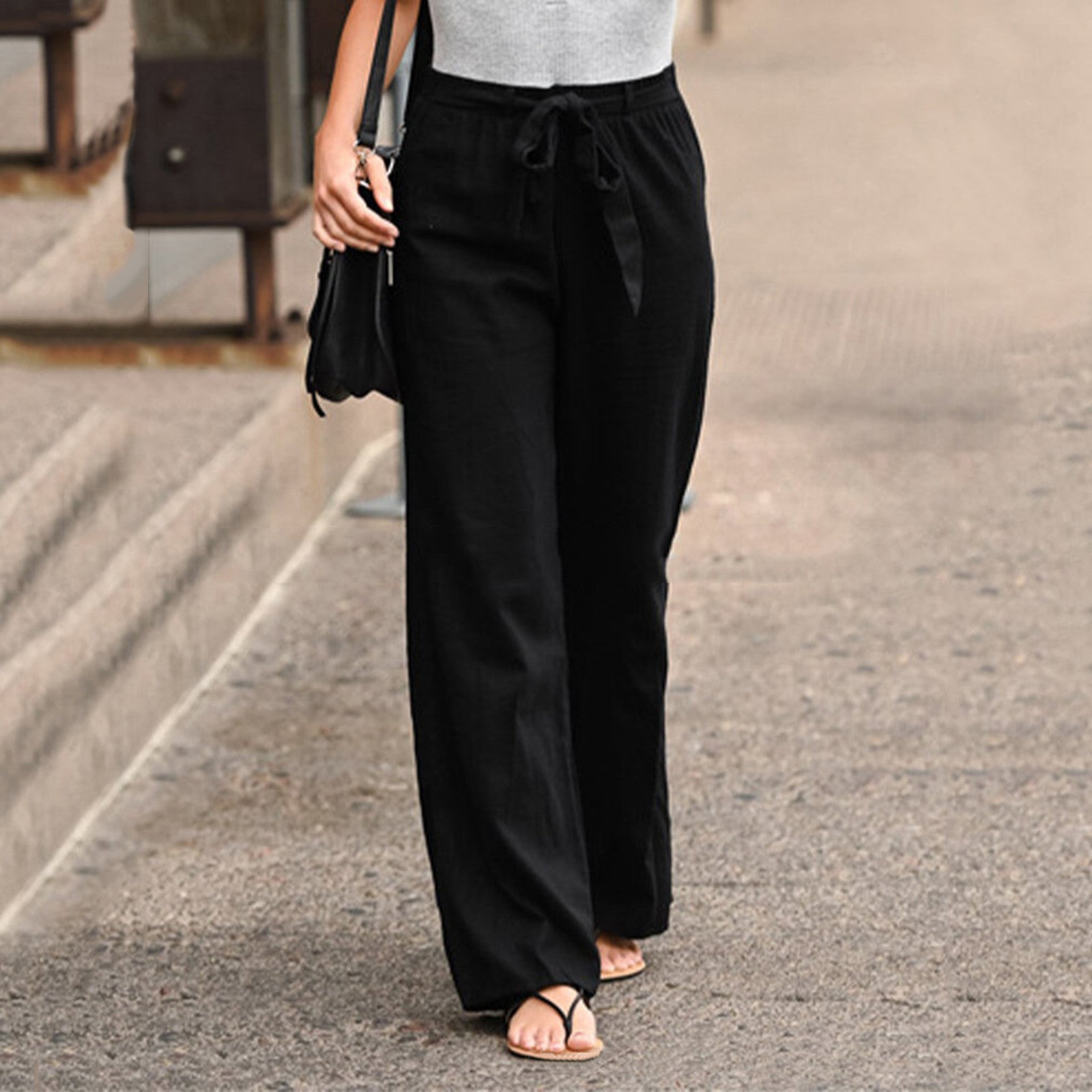 Lea | Damen Hose Weit High Waist Bindegürtel Sommer