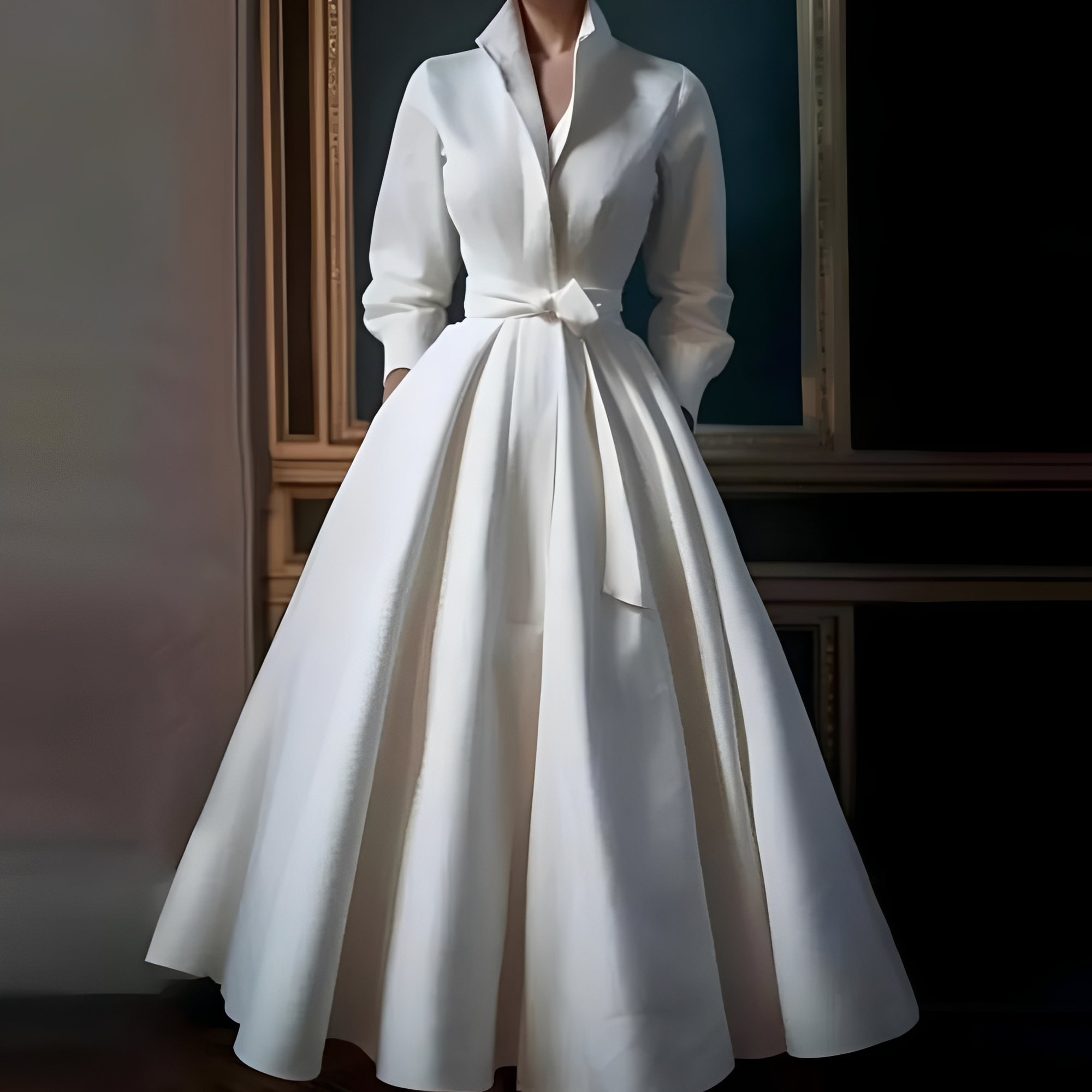 Megan - Stilvolles langes Damenkleid mit Taillengürtel