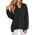 Nele | Damen Oversize Sweatshirt V-Ausschnitt Tunika Langarm Top