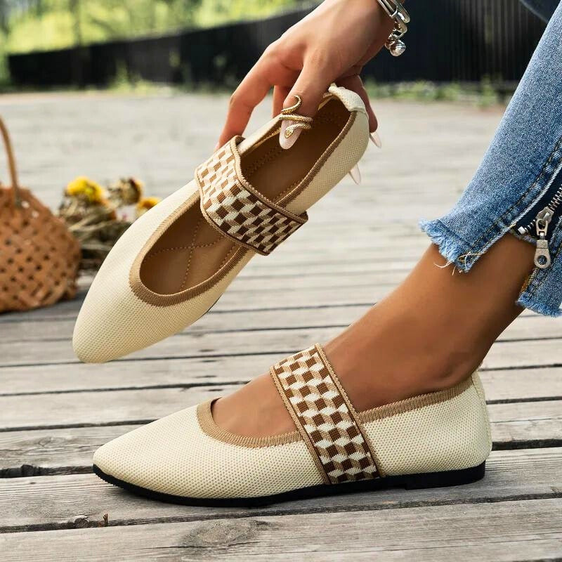 Pippa | Damen Ballerinas Spitz Mary Jane Kariert Komfort Flats