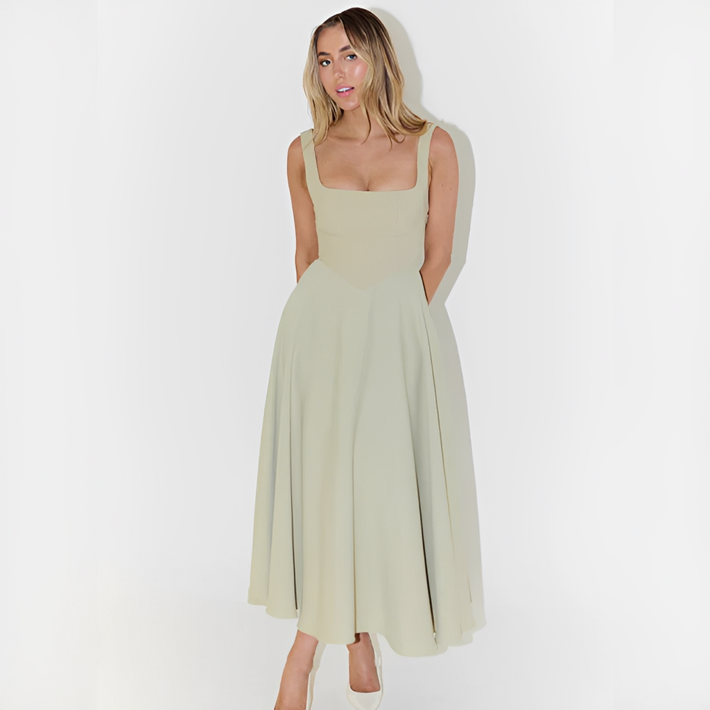 Fioren - Schickes Midikleid mit Rechteckigem Ausschnitt