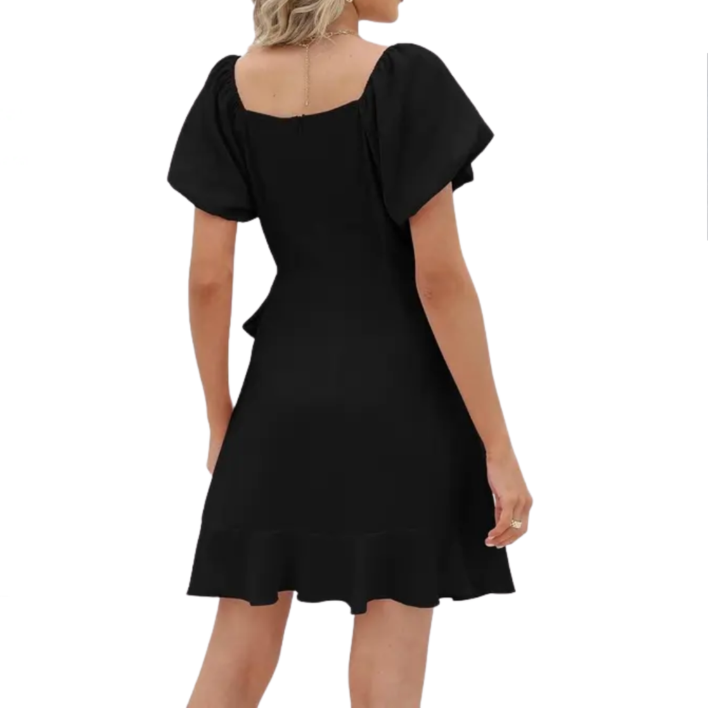 Doris | Damen Minikleid Eckiger Ausschnitt Puffärmel – Mini Kleid Gürtel Sommer 2026