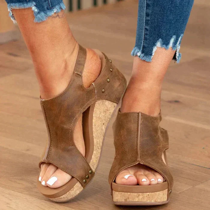 Damen Sommer Wedges mit Klettverschluss