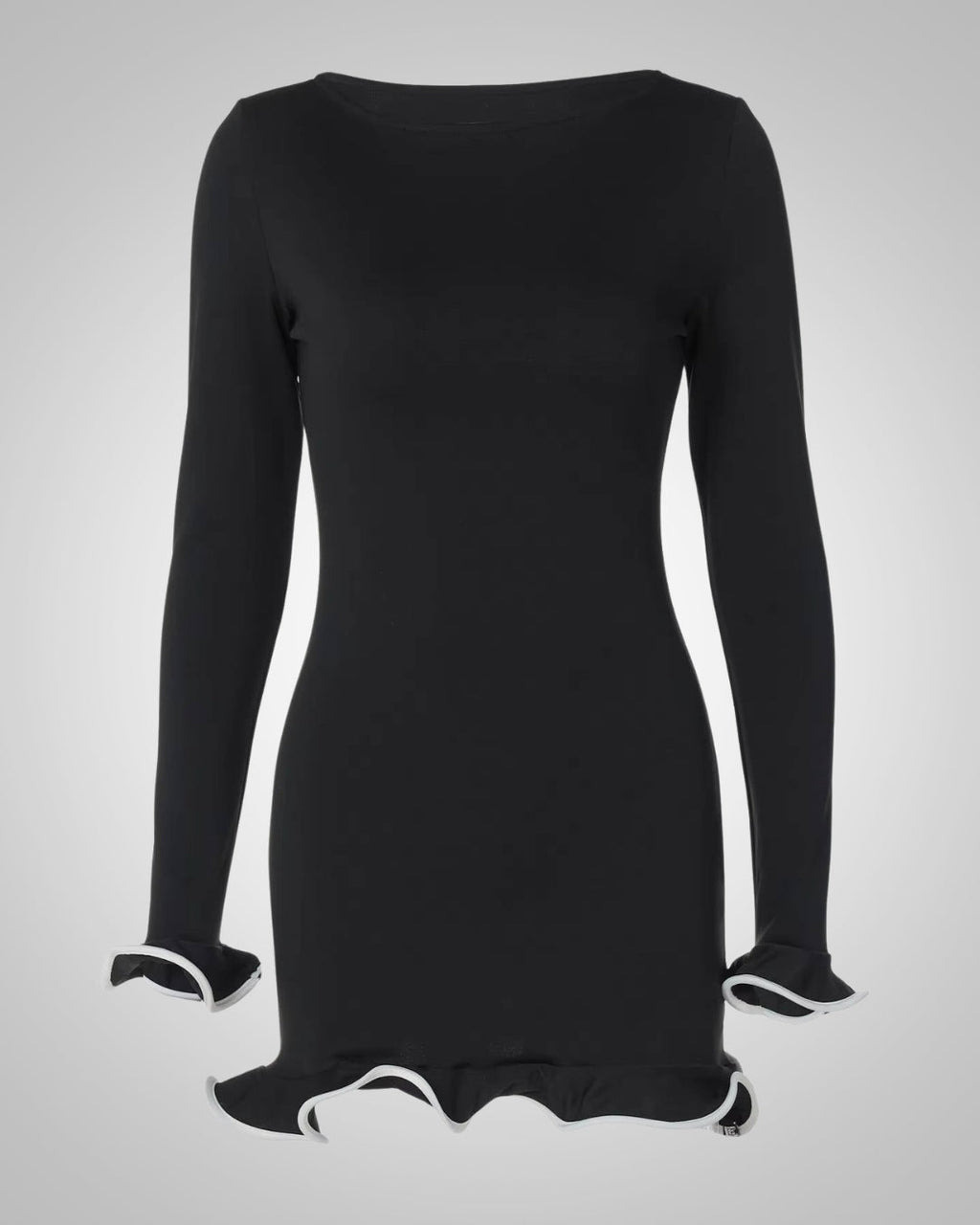 Damen Sommer Langarm Bodycon Minikleid mit Rüschen