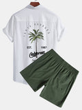 Kalifornien Palmen Print Leinenoptik Baumwolle Button-Up Hemd & Shorts
