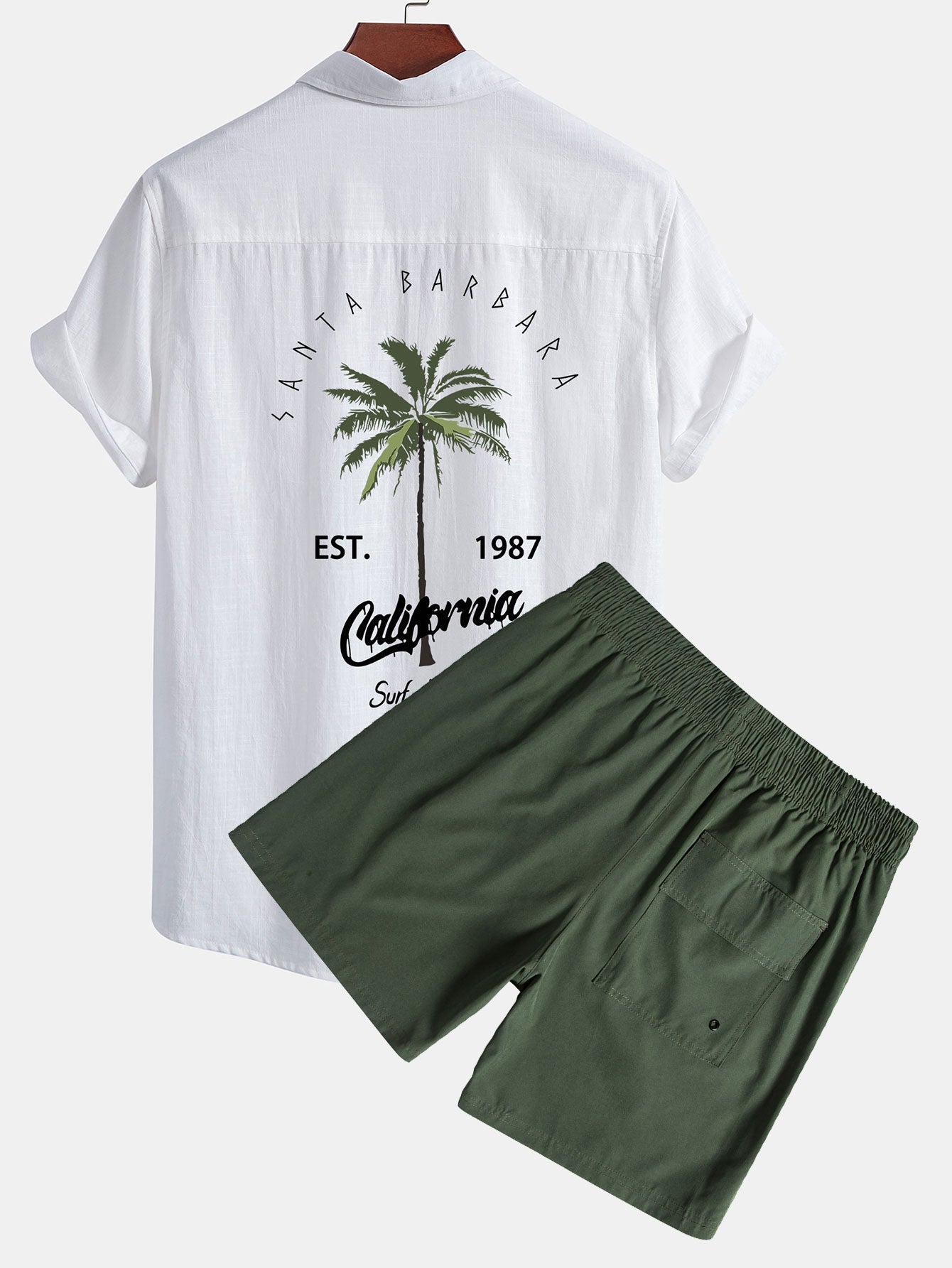 Kalifornien Palmen Print Leinenoptik Baumwolle Button-Up Hemd & Shorts