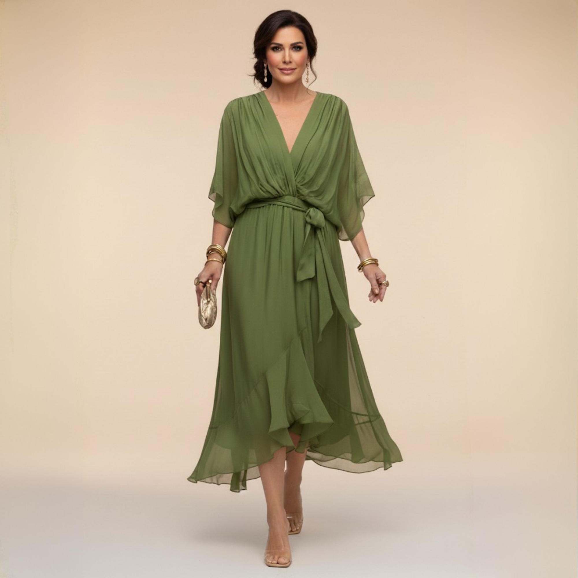 Cindy Chiffon-Kleid mit V-Ausschnitt