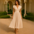 Elvira - Stilvolles Midi-Kleid mit V-Ausschnitt und Raffungen