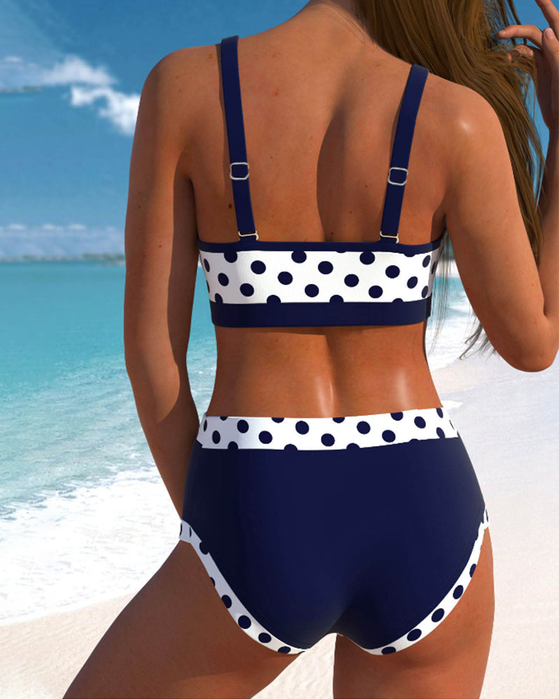 Liesbeth - Hochtaillierter Punkte-Bikini im Patchwork-Design