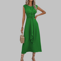 Valentina | Damen Midi-Kleid Ärmellos Bindegürtel Elegant