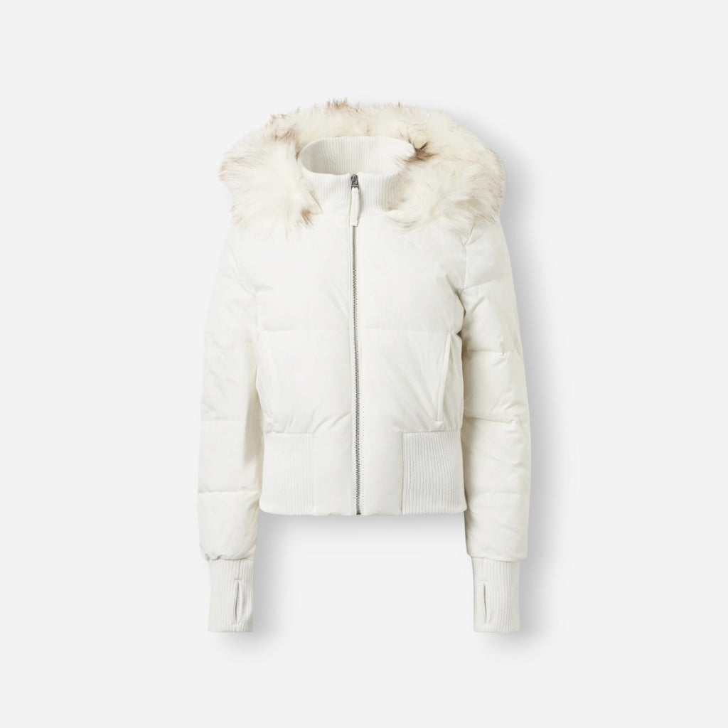 Gesteppte Winterjacke für Damen mit flauschig besetzter Kapuze und breitem Rippbund am Saum