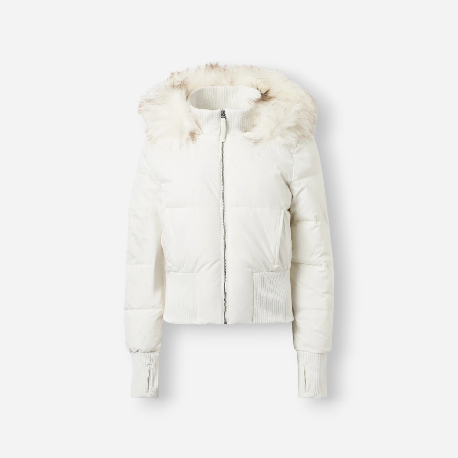Gesteppte Winterjacke für Damen mit flauschig besetzter Kapuze und breitem Rippbund am Saum