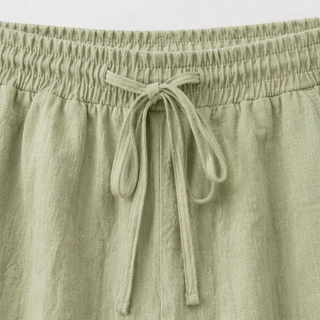 Sommerhose aus Leinen mit weitem Bein mit Gummibund