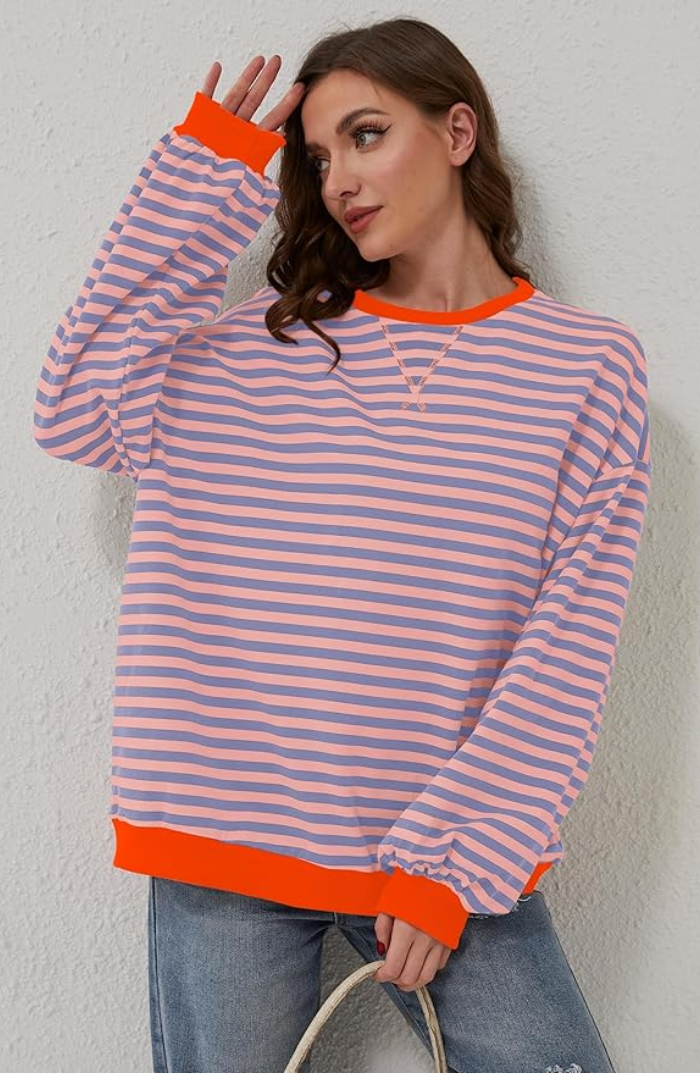 Damen Lässig Rundhals Langarm Shirt Pullover