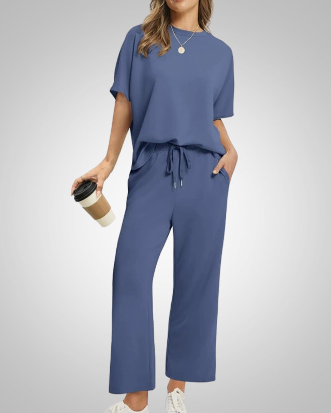 Damen Lässig Bindeband Taille Zweiteiler Set