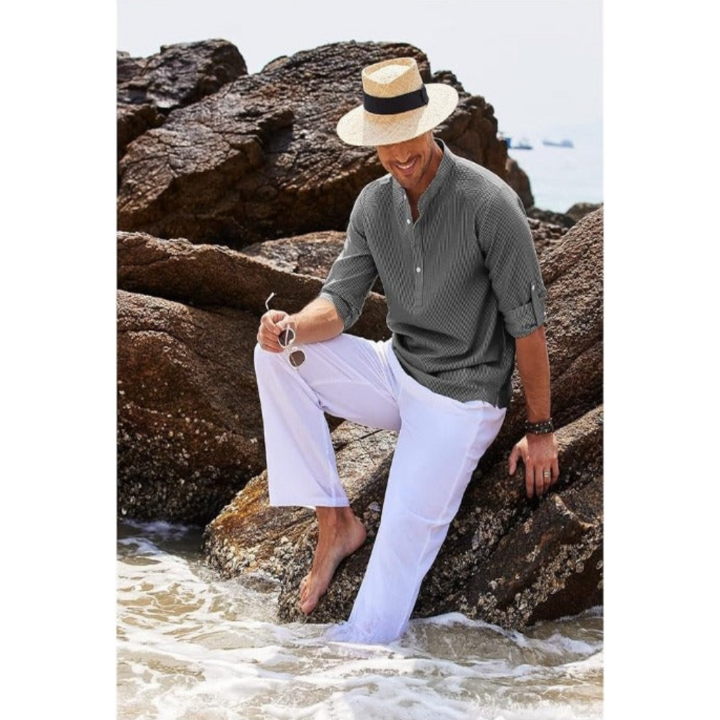 Herren Stehkragen Slim Fit Sommerhemd