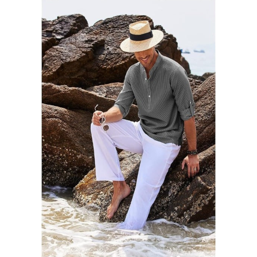 Herren Stehkragen Slim Fit Sommerhemd