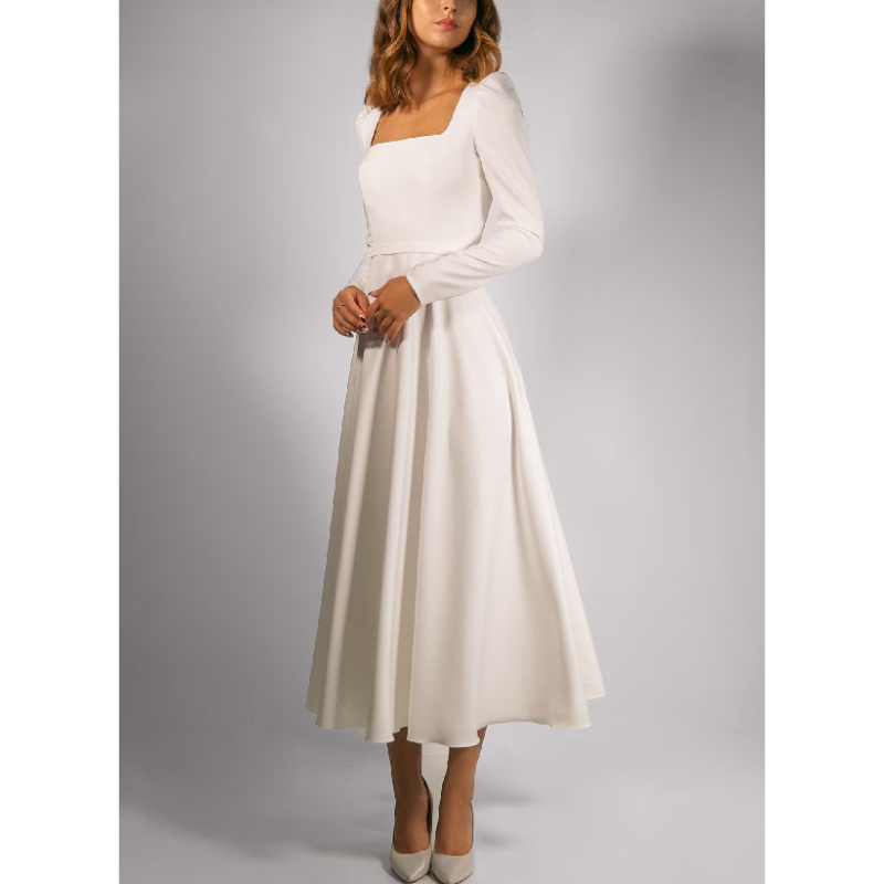 Damen A-Linie Hochzeitsgast Kleid | Maxi & Langarm