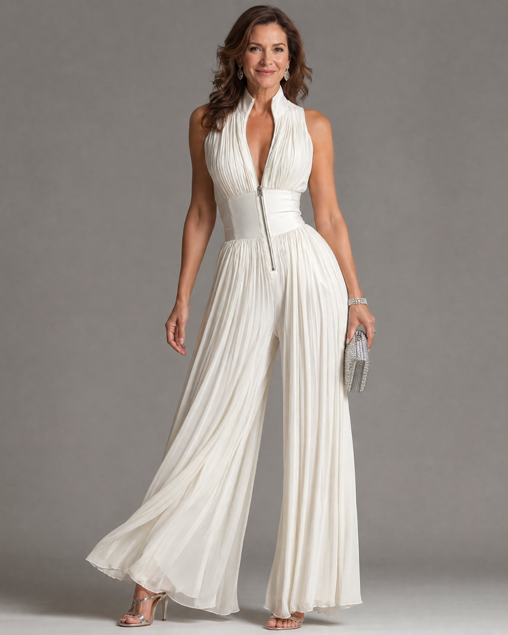 Anna | Plissierter Halter-Neck Weitbeiniger Jumpsuit