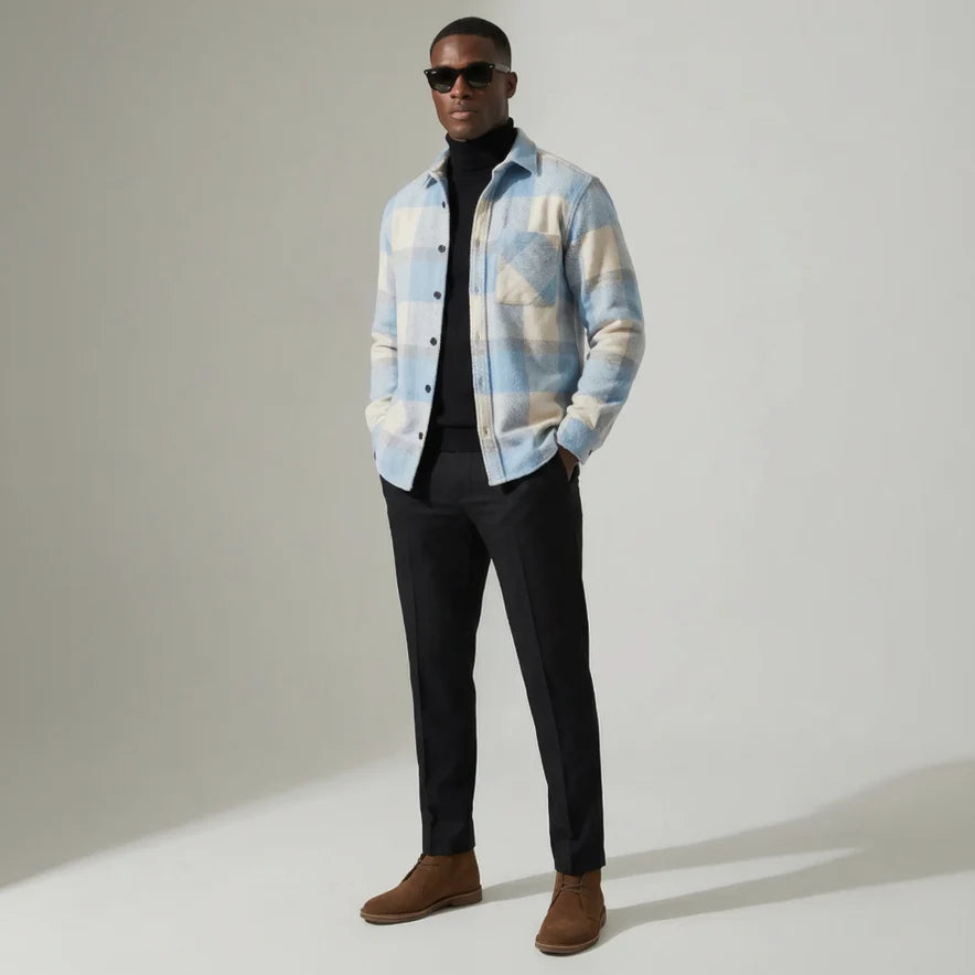 Shirtjacke für Herren mit Karomuster und Brusttasche