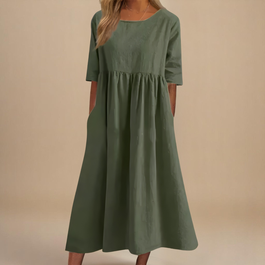 Damen Rundhals Relaxed Fit Sommer Midikleid