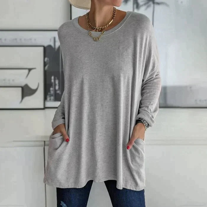 Mia | Damen Longshirt Oversized mit Taschen Langarm