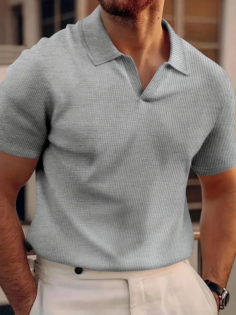 Herren Kurzarm Waffelmuster Sommer Poloshirt