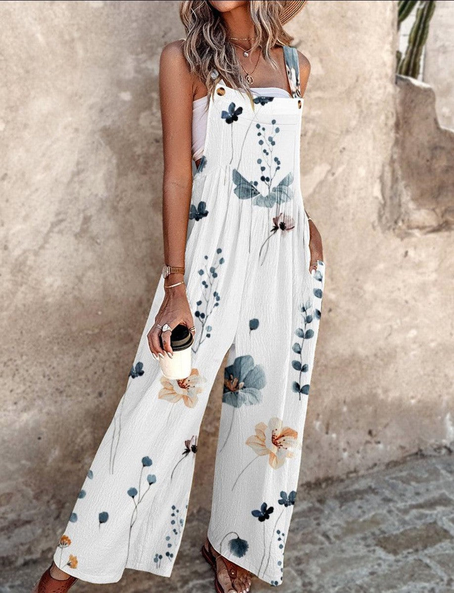 Sunny | Damen Latzhose Ärmellos Blumendruck Weites Bein Sommer