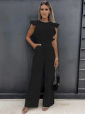 Damen Sommer Rüschen Schulter Bindegürtel Jumpsuit