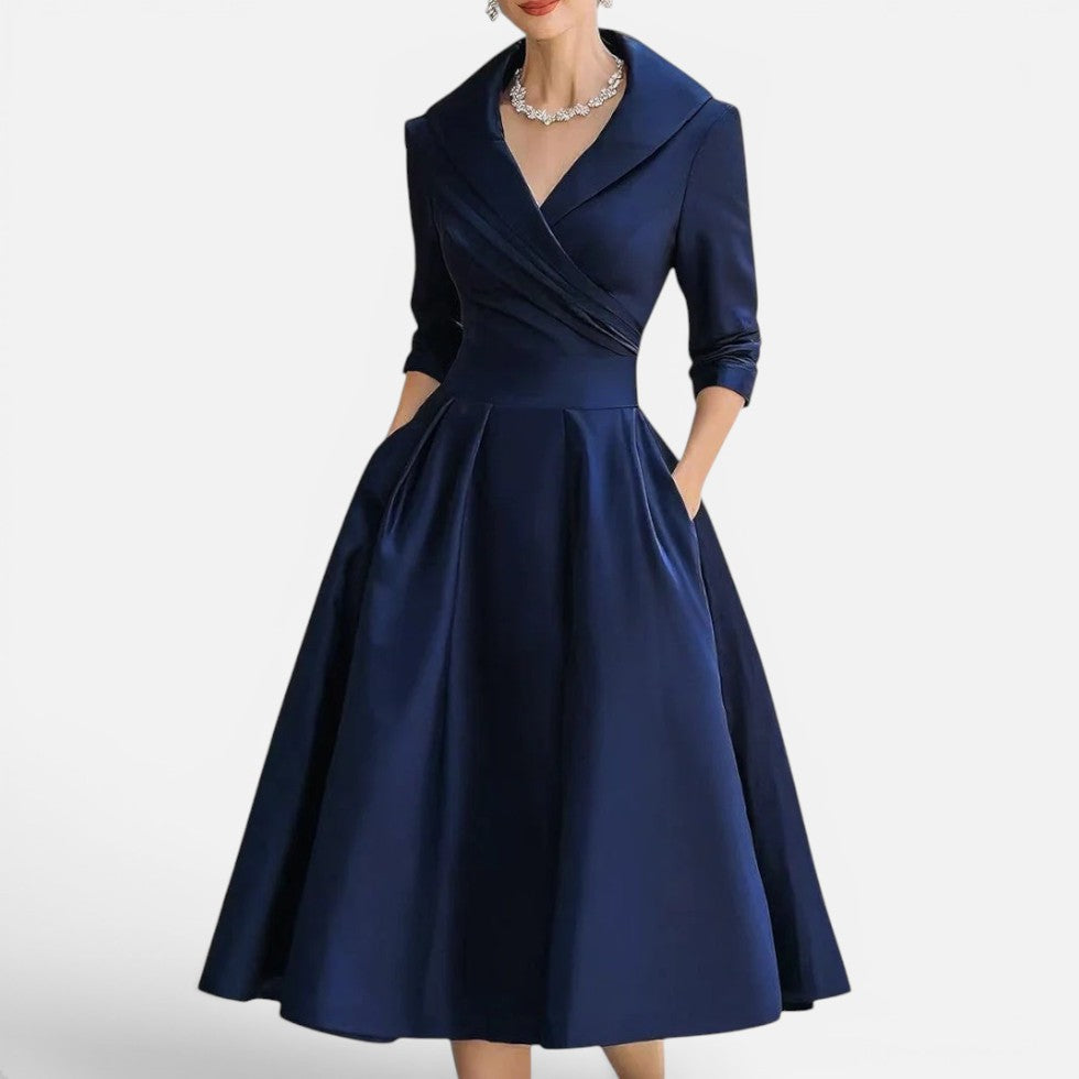 Midikleid Wickeloptik Dreiviertelarm V Ausschnitt