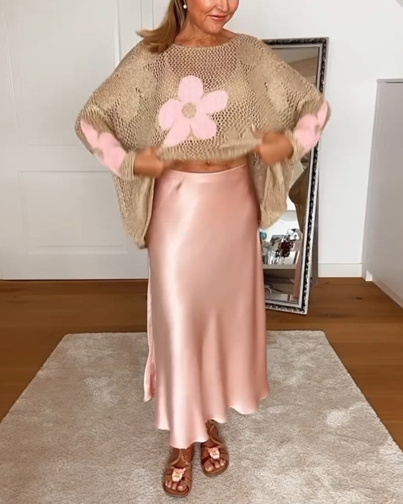 Frida | Damen Pullover Lochmuster Blumen Oversized
