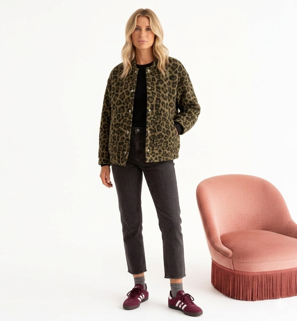 Bomberjacke aus Stoff mit Druckknöpfen für Damen
