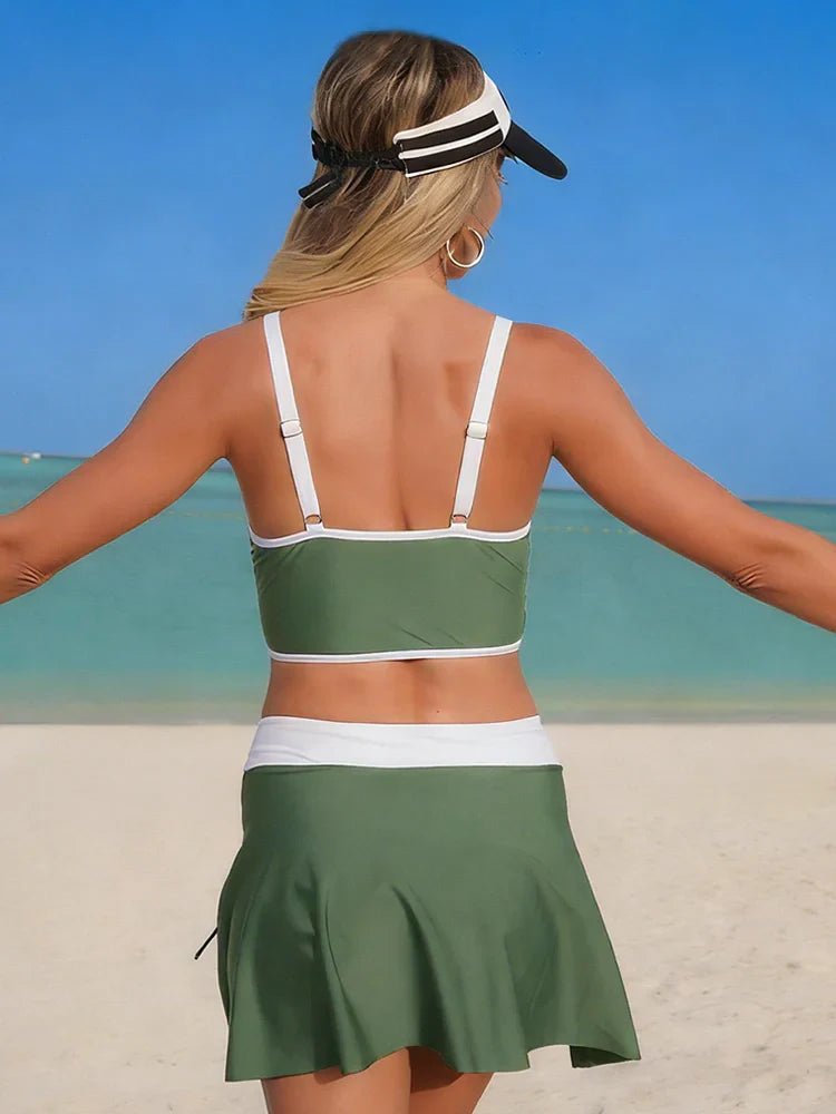 Greta | Zweiteiliger Bikini mit Kontrastkante, Drawstring und Bade-Rock