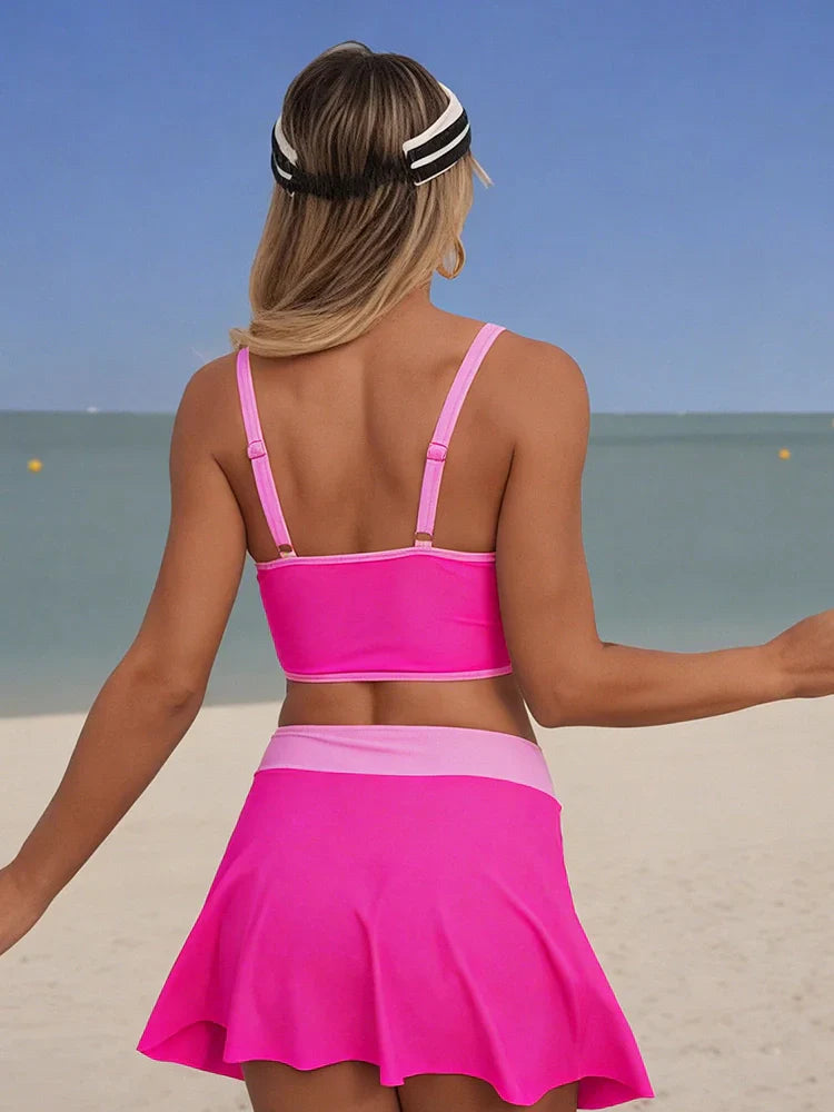 Greta | Zweiteiliger Bikini mit Kontrastkante, Drawstring und Bade-Rock