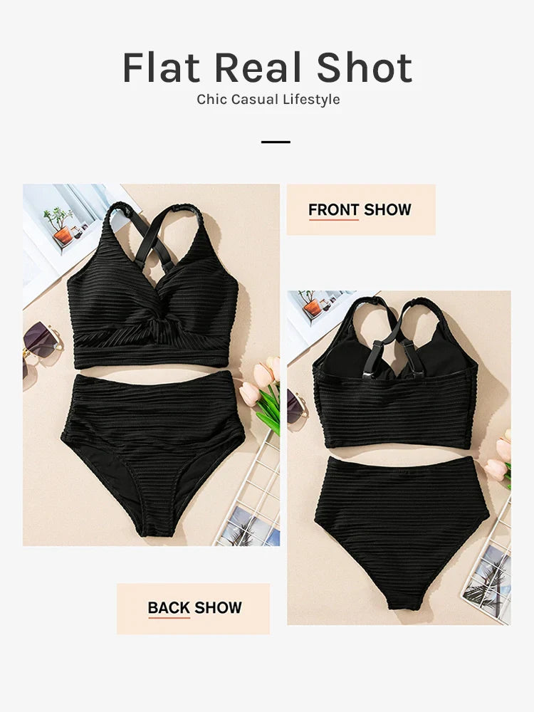 Hannah | Nahtloses, strukturiertes Bikini-Set mit Twist-Front und hoher Taille