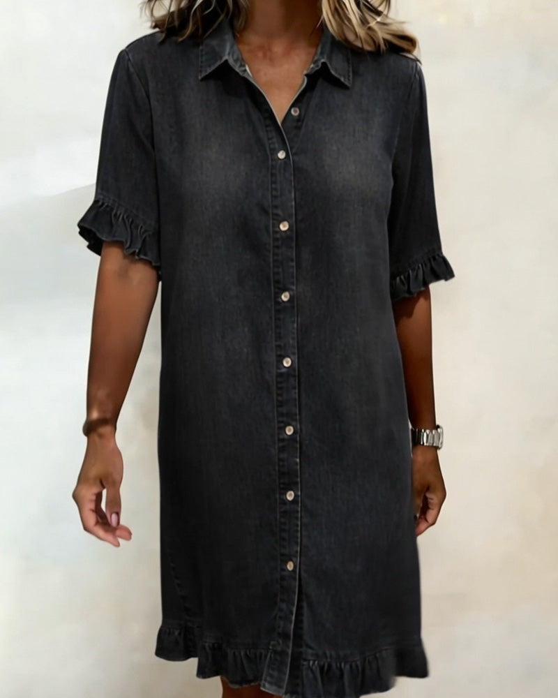 Tessa | Bequemes Denim-Kleid mit Flatterndem Rüschendesign