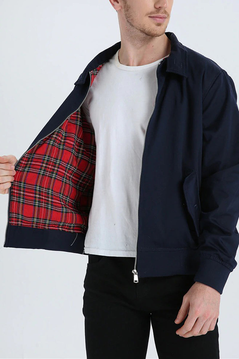 Rex | Herren Harrington Jacke Klassisch Zipper Tartan-Futter