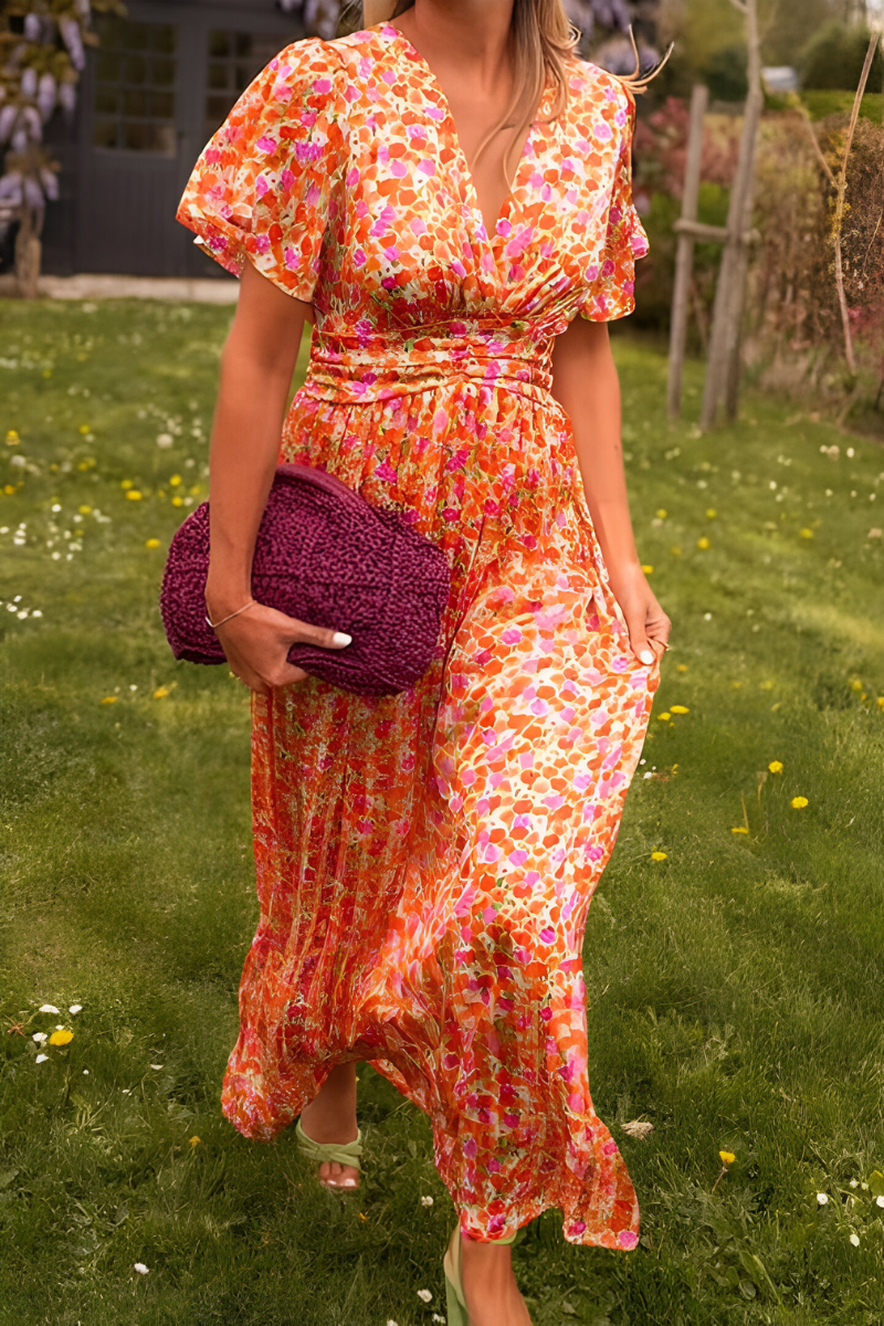 Damen Sommer Blumen Maxi Musselinkleid