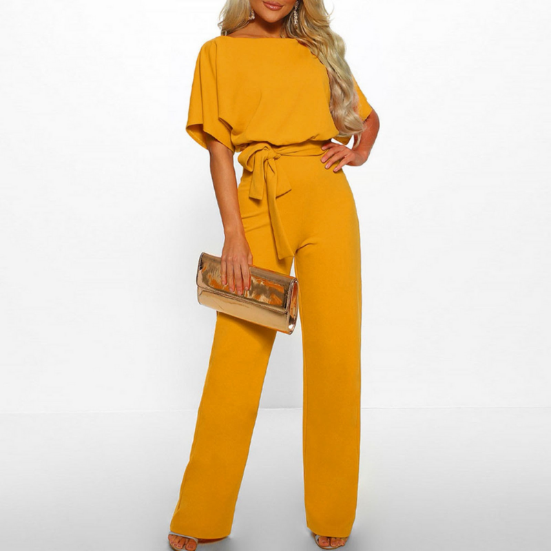 Bella | Damen Jumpsuit Weites Bein Bindegürtel Kurzarm Elegant