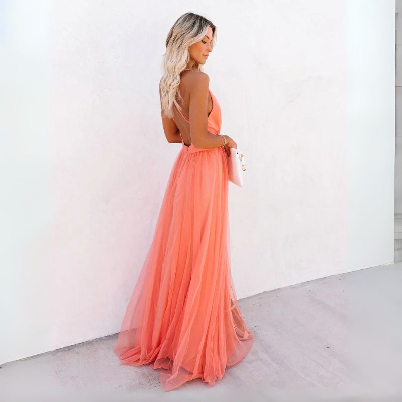 Thalia | Damen Orange Hochzeitsgast Kleid | Maxi