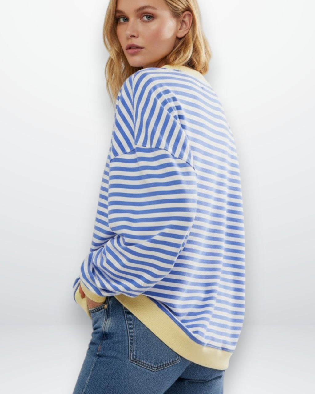 Gestreiftes Oversized Longsleeve für Damen mit überschnittenen Schultern
