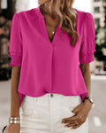 Jolie | Damen Chiffon Bluse Kurzarm V-Ausschnitt Puffärmel