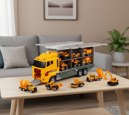 Tragbares Baustellenfahrzeug-Spielset für Kinder – Mini-LKWs, Bagger und Aufbewahrungskoffer für einfachen Transport