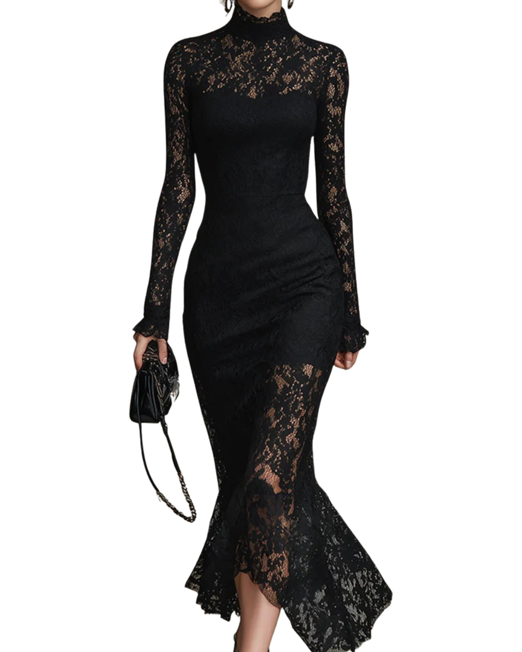 Monika | Schwarzes Spitzen-Maxikleid
